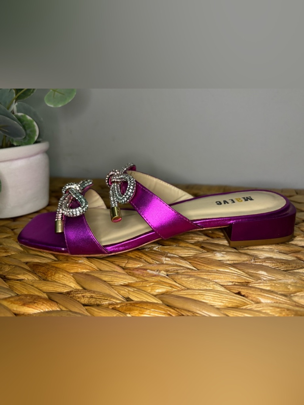Maeve Anthropologie Magenta Satin Embellished Slide Sandals - Picture 12 of 15